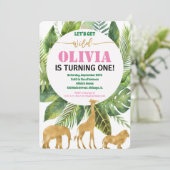 Safari oerwoud 1ste verjaardag meisje wild kaart (Staand voorkant)
