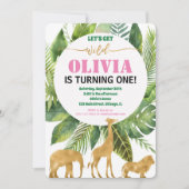 Safari oerwoud 1ste verjaardag meisje wild kaart (Voorkant)