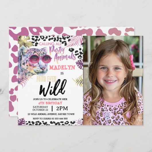 Safari Oerwoud 4e Vier Ever Wild Foto Verjaardag Kaart (Voorkant / Achterkant)