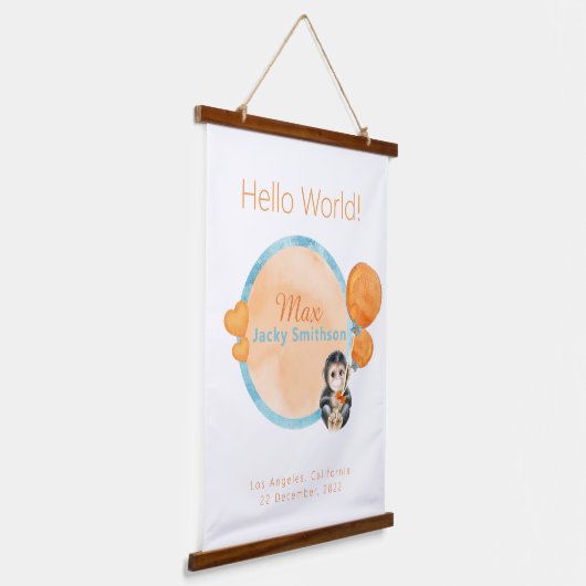 Safari Oerwoud Adventure Waterverf Monkey Hangend Wandkleed (Gebogen)