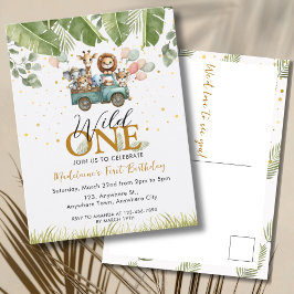 Safari Oerwoud Animal 1st Wild One First Birthday Briefkaart