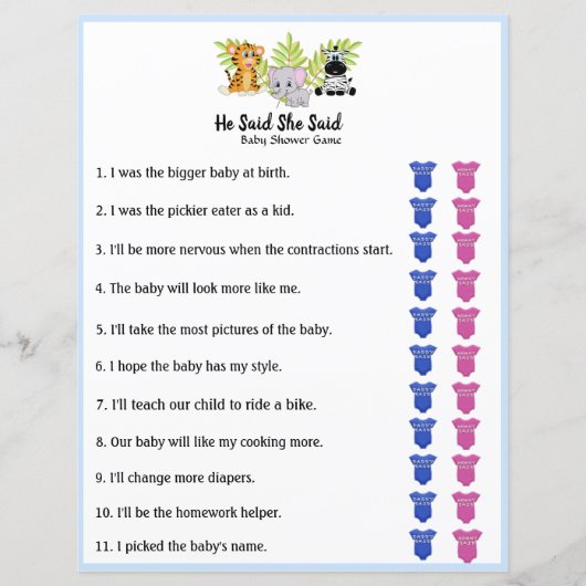 Safari Oerwoud Animal Baby shower zei dat ze zei: (Voorkant)