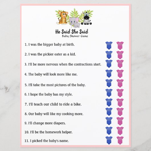 Safari Oerwoud Animal Baby shower zei dat ze zei: (Voorkant)