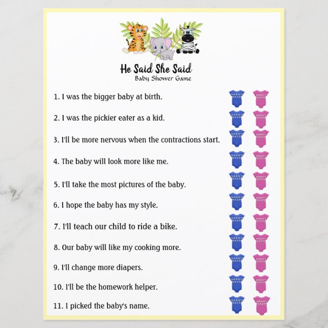 Safari Oerwoud Animal Baby shower zei dat ze zei: (Voorkant)