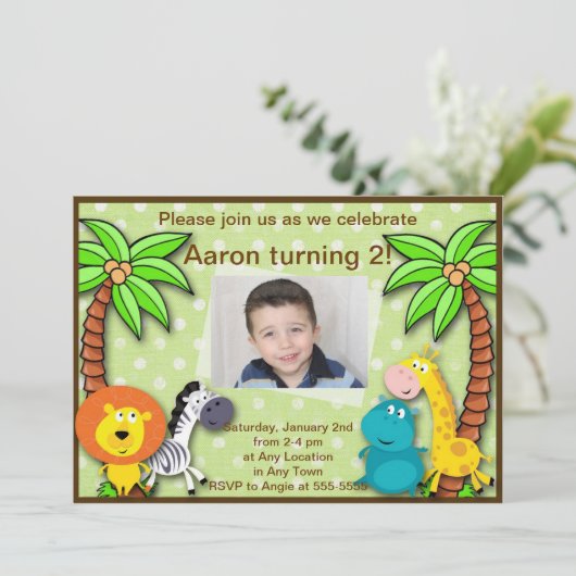 Safari Oerwoud Animal Birthday of Shower Invitatio Kaart (Staand voorkant)