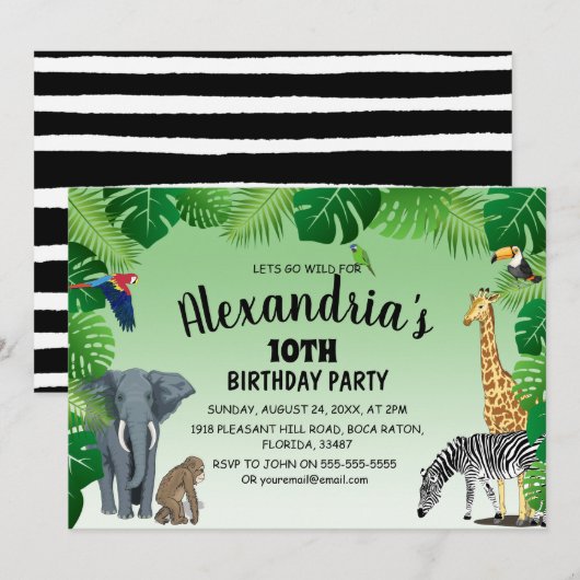 Safari Oerwoud Animal Childrens Birthday Party Kaart (Voorkant / Achterkant)