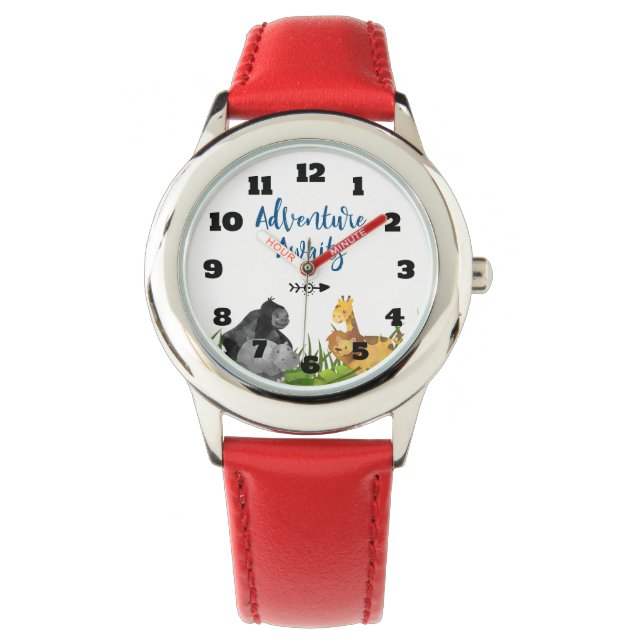 Safari Oerwoud Animal Illustration Adventure Await Horloge (Voorkant)