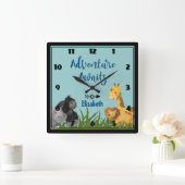 Safari Oerwoud Animal Illustration Adventure Await Vierkante Klok (Huis)