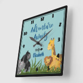 Safari Oerwoud Animal Illustration Adventure Await Vierkante Klok (Hoek)
