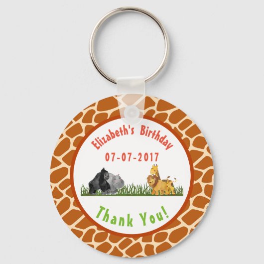 Safari Oerwoud Animal Illustration Birthday Bedank Sleutelhanger (Voorkant)
