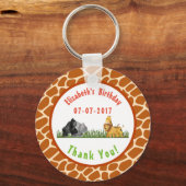 Safari Oerwoud Animal Illustration Birthday Bedank Sleutelhanger (Voorkant)