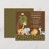 Safari Oerwoud Animal Kind Birthday Party Invitati Kaart (Voorkant / Achterkant)