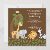 Safari Oerwoud Animal Kind Birthday Party Invitati Kaart (Voorkant)