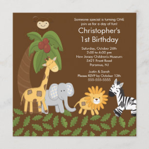 Safari Oerwoud Animal Kind Birthday Party Invitati Kaart