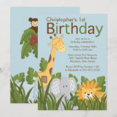 Safari Oerwoud Animal Kind Birthday Party Invitati Kaart (Voorkant / Achterkant)