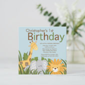 Safari Oerwoud Animal Kind Birthday Party Invitati Kaart (Staand voorkant)