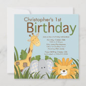 Safari Oerwoud Animal Kind Birthday Party Invitati Kaart (Voorkant)
