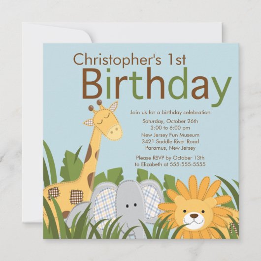 Safari Oerwoud Animal Kind Birthday Party Invitati Kaart (Voorkant)