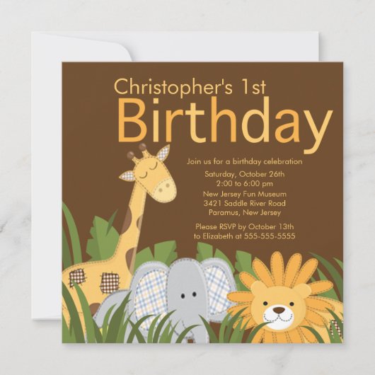 Safari Oerwoud Animal Kind Birthday Party Invitati Kaart (Voorkant)