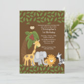 Safari Oerwoud Animal Kind Birthday Party Invitati Kaart (Staand voorkant)