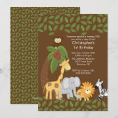 Safari Oerwoud Animal Kind Birthday Party Invitati Kaart (Voorkant / Achterkant)