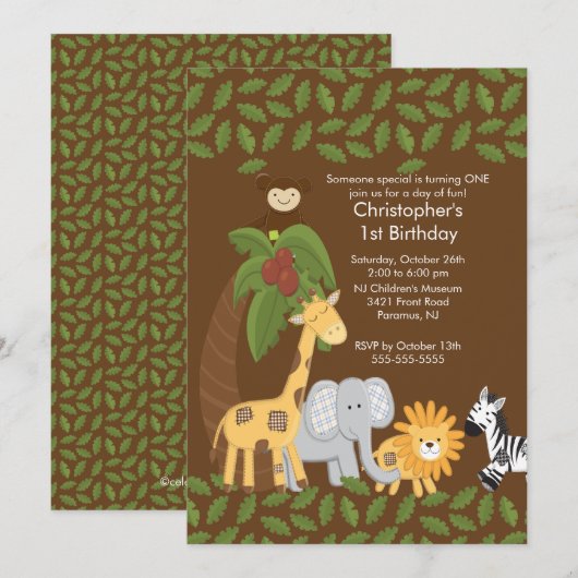 Safari Oerwoud Animal Kind Birthday Party Invitati Kaart (Voorkant / Achterkant)