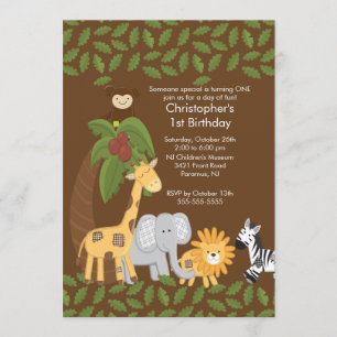 Safari Oerwoud Animal Kind Birthday Party Invitati Kaart