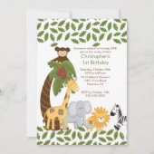 Safari Oerwoud Animal Kind Birthday Party Invitati Kaart (Voorkant)
