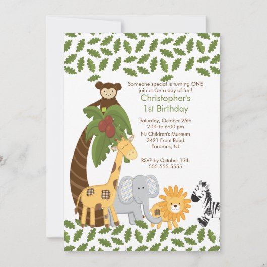 Safari Oerwoud Animal Kind Birthday Party Invitati Kaart (Voorkant)