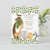 Safari Oerwoud Animal Kind Birthday Party Invitati Kaart (Staand voorkant)