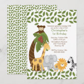 Safari Oerwoud Animal Kind Birthday Party Invitati Kaart (Voorkant / Achterkant)