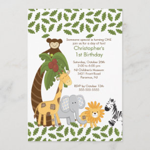 Safari Oerwoud Animal Kind Birthday Party Invitati Kaart