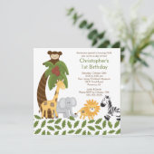 Safari Oerwoud Animal Kind Birthday Party Invitati Kaart (Staand voorkant)