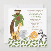 Safari Oerwoud Animal Kind Birthday Party Invitati Kaart (Voorkant)