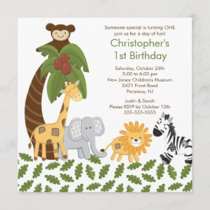 Safari Oerwoud Animal Kind Birthday Party Invitati Kaart