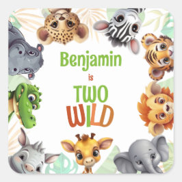 Safari Oerwoud Animal Kind's twee wilde verjaardag Vierkante Sticker