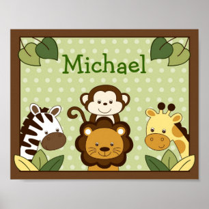 Safari Oerwoud Animal Nursery Wall Art Name Print