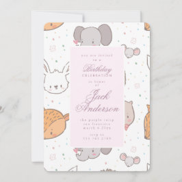 Safari Oerwoud Animal Pink Birthday Party Girl Kaart