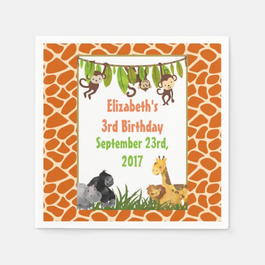 Safari Oerwoud Animal Theme Birthday Party Servet (Voorkant)