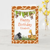 Safari Oerwoud Animal Theme Happy Birthday Kaart (Gele Bloem)