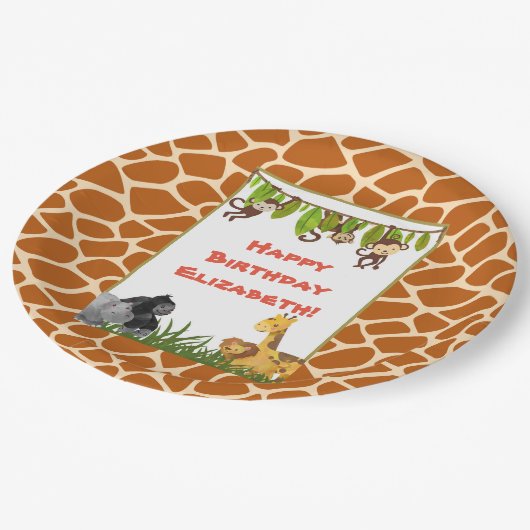 Safari Oerwoud Animal Theme Happy Birthday Papieren Bordje (Gekanteld)