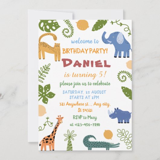 Safari Oerwoud Animal voor de verjaardag van kinde Kaart (Voorkant)