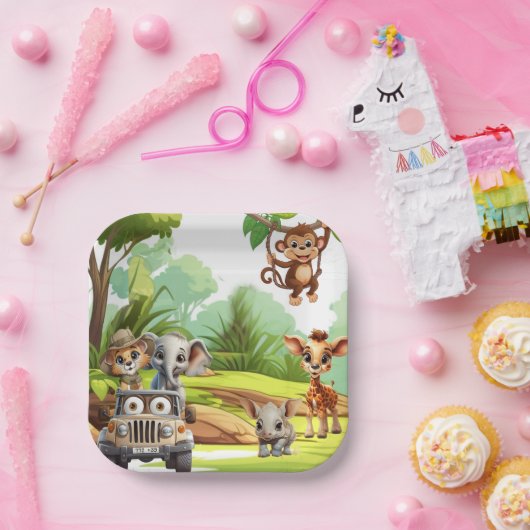 Safari Oerwoud Animal Wild Een 1e verjaardagsfeest Papieren Bordje (Feest)