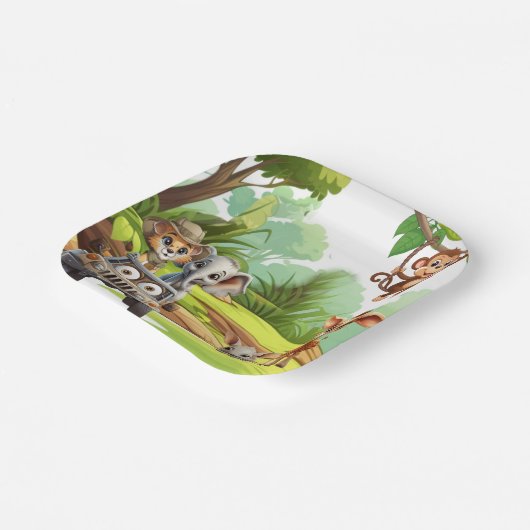 Safari Oerwoud Animal Wild Een 1e verjaardagsfeest Papieren Bordje (Gebogen)