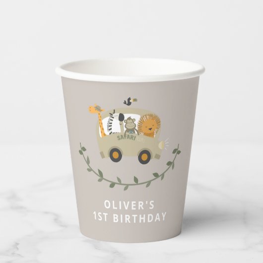 Safari Oerwoud Animals 1e verjaardag Papieren Bekers (Voorkant)
