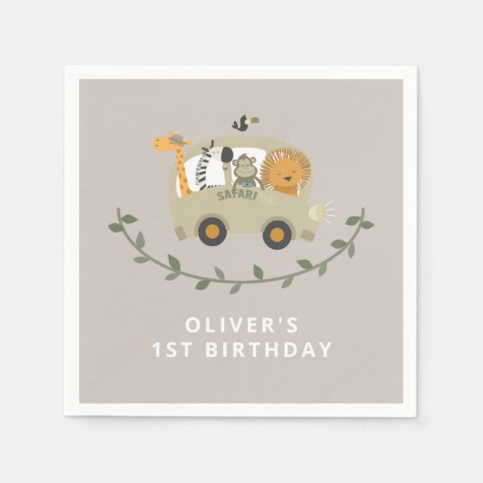 Safari Oerwoud Animals 1e verjaardag Servet (Voorkant)