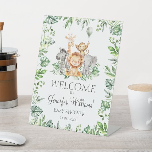 Safari Oerwoud Animals Baby Jongensdouche Welkomst Reclamebord Met Voetstuk (Insitu)