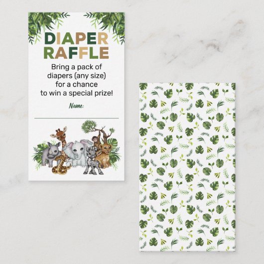 Safari Oerwoud Animals Baby Showe Diaper Raffle Informatiekaartje (Voorkant / Achterkant)
