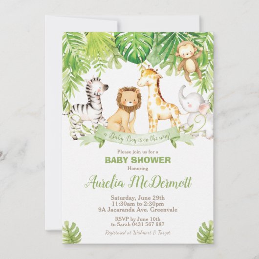 Safari Oerwoud Animals Baby shower Boy Green Fores Kaart (Voorkant)