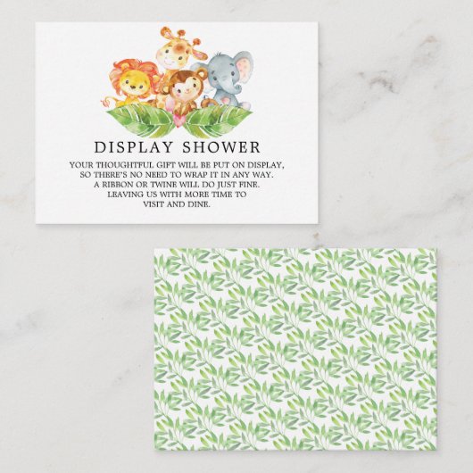 Safari Oerwoud Animals Baby shower Gift Display Informatiekaartje (Voorkant / Achterkant)